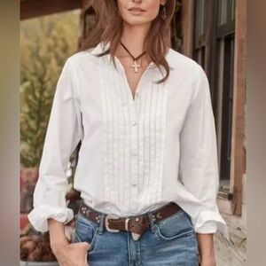 Sundance Cotton Pleated Bib Button Up Long Sleeve Collared Blouse Size XS